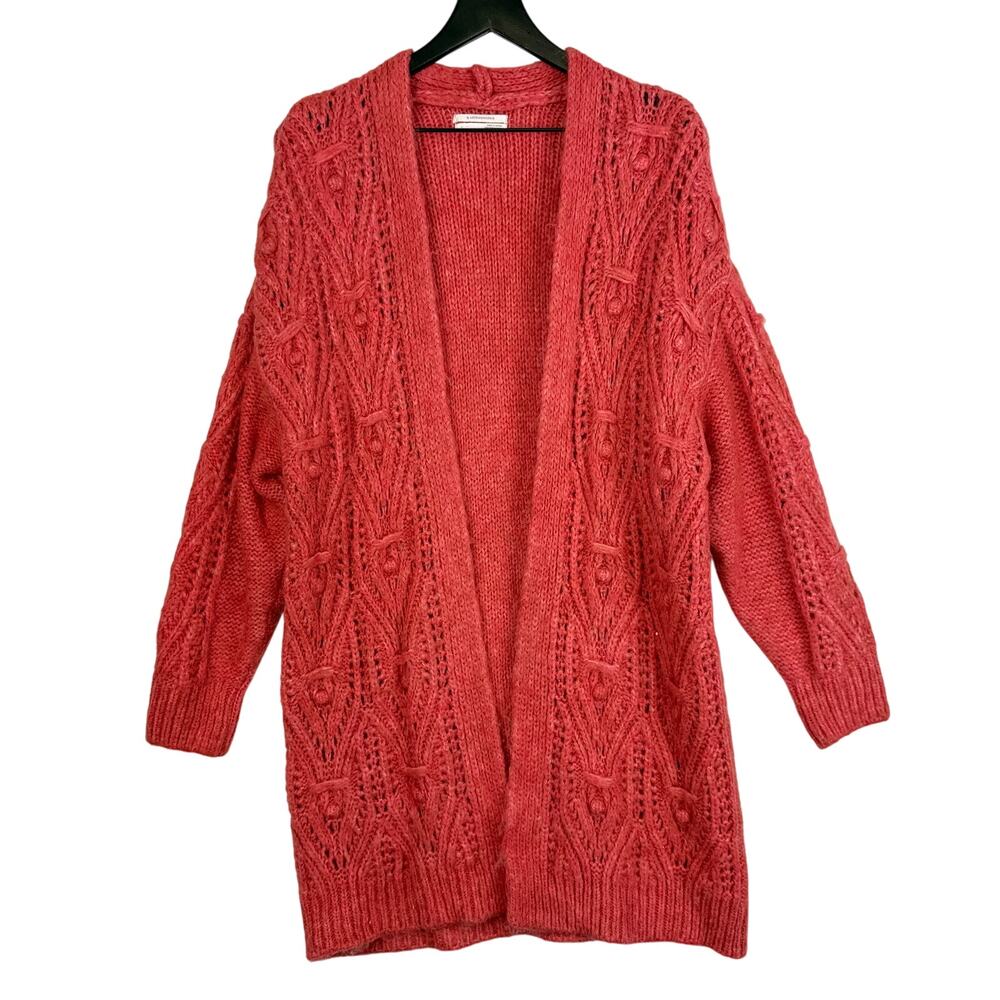 By Anthropologie Nuria Textured Long Cardigan Sweater Coral Pink - Size S